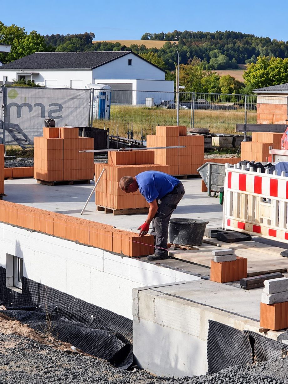 Bauarbeiter beim mauern
